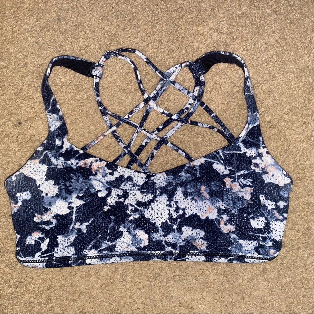 Blue and White Sports Bra with Criss-Cross Straps